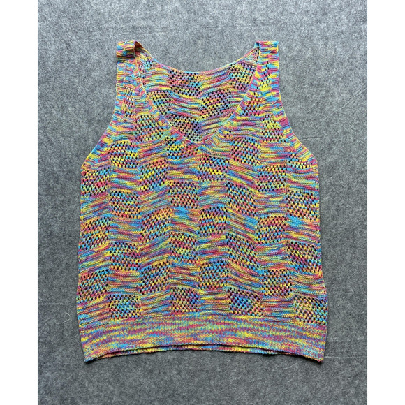 Rainbow Knit Sweater Womens Medium? Pink Blue Tank Top Sleeveless Summer - Picture 1 of 6